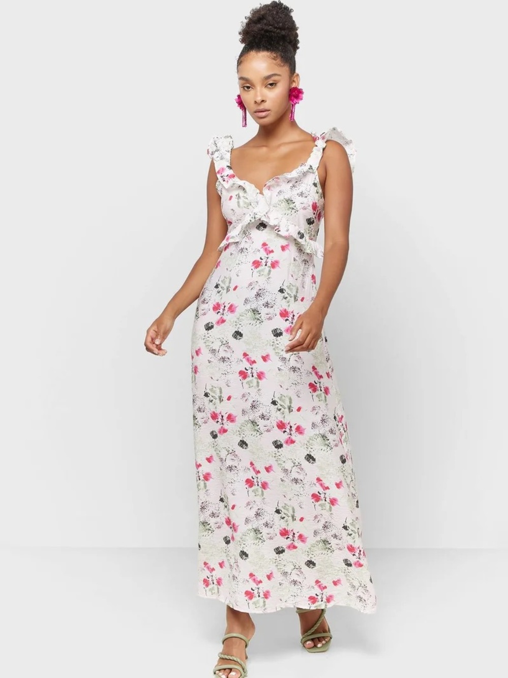 Vero Moda White Maxi Dress with Pink Floral Print